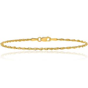 10K Solid Yellow Gold 1.8mm Light Rope Chain Bracelet