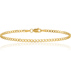 10K Solid Yellow Gold 3mm Concave Curb Link Chain Bracelet