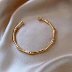 Woman 18K Gold Plated Fashion Solid Bamboo Shape Opening Bracelet Bangle Cuff