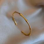 Woman 18K Gold Plated Fashion Solid Bamboo Shape Opening Bracelet Bangle Cuff