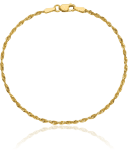 10K Solid Yellow Gold 1.8mm Light Rope Chain Bracelet