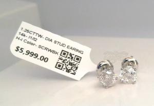 Stunning 1.25CTW Diamond Stud Earrings in 14K Gold