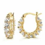 14K Yellow Gold Huggie Hoop Earrings with 2Ct Lab Diamonds