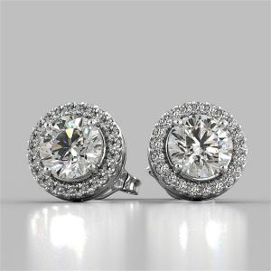4 Ct Round Cut Halo Gemstone Stud Earrings