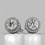 4 Ct Round Cut Halo Gemstone Stud Earrings