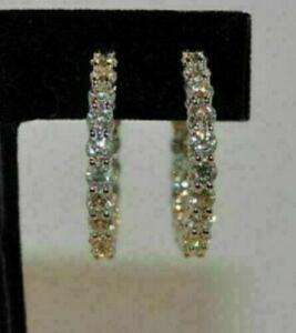 1.80Ct Lab Created Diamond Hoop Earrings Solid 14K White Gold Finish