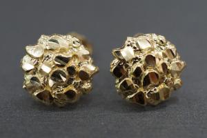 10MM Gold Diamond Cut Round Nugget Stud Earrings