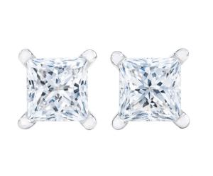 Stud Earrings Princess Cut Diamonds .73ct.tw. 14K White Gold