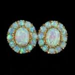 Oval Fire Opal Flower Diamond Stud Earrings