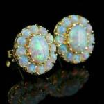 Oval Fire Opal Flower Diamond Stud Earrings