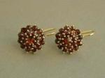 Red Garnet Cluster Drop Earrings in Yellow Gold