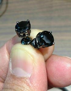 2 Ct Round Cut Lab Created Black Diamond Stud Earrings In 14K Black Gold Finish