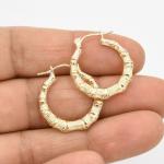 10K Yellow Gold Diamond Cut Bamboo Hoop Earrings
