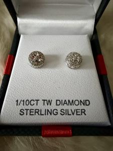 Diamond Earrings 1/10th CT TW 925 Sterling Silver Post Stud Round NWT $124
