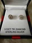 Diamond Earrings 1/10th CT TW 925 Sterling Silver Post Stud Round NWT $124
