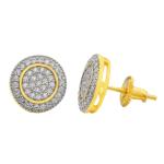 Men's 925 Silver Gold-Plated Diamond Stud Earrings