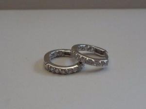 925 STERLING SILVER HUGGIE/ HOOP EARRINGS W/ .75 CT LAB DIAMONDS/ 14MM DIAMETER