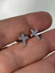 925 Sterling Silver Cross Earrings with Simulated Diamonds
