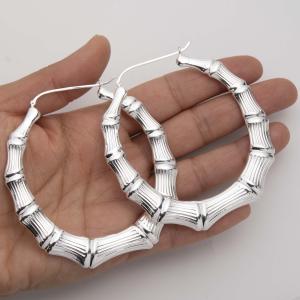 3" Graduated Large Diamond-Cut Bamboo Hoop Earrings 925 Sterling Silver