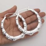 Large Diamond-Cut Bamboo Hoop Earrings in Silver