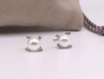 David Yurman Sterling Silver 6mm Pearl Stud Earrings with Diamonds