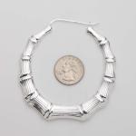 Large Diamond-Cut Bamboo Hoop Earrings in Silver
