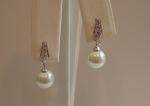 925 STERLING SILVER DESIGNER DANGLING PEARL STUD EARRINGS W/ LAB CREATED DIAMOND