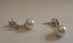 925 STERLING SILVER DESIGNER DANGLING PEARL STUD EARRINGS W/ LAB CREATED DIAMOND