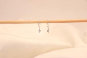 Silver CZ Diamond Charm Hoop Earrings Minimalist 925 Sterling Dainty Gift