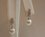 925 STERLING SILVER DESIGNER DANGLING PEARL STUD EARRINGS W/ LAB CREATED DIAMOND