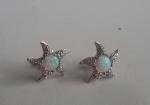 925 STERLING SILVER STARFISH STUD EARRINGS 1.50 LAB CREATED DIAMONDS/OPAL 13MM