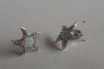 925 STERLING SILVER STARFISH STUD EARRINGS 1.50 LAB CREATED DIAMONDS/OPAL 13MM