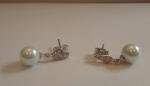 925 STERLING SILVER DESIGNER DANGLING PEARL STUD EARRINGS W/ LAB CREATED DIAMOND