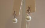 925 STERLING SILVER DESIGNER DANGLING PEARL STUD EARRINGS W/ LAB CREATED DIAMOND