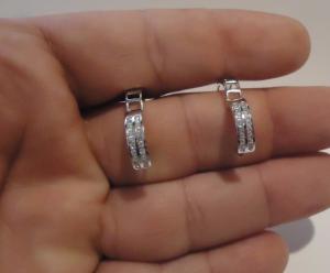 2 ROW HOOP EARRINGS W/ 1 CT  LAB DIAMONDS / 15MM BY 4MM/ 925 STERLING SILVER 