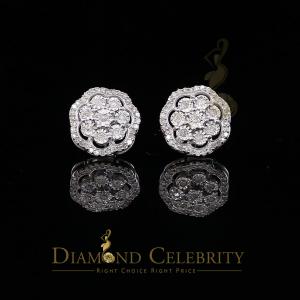 0.40ct Diamond 925 Sterling Silver White Floral Earrings For Men's / Women's