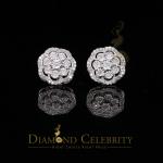0.40ct Diamond 925 Sterling Silver White Floral Earrings For Men's / Women's