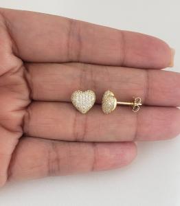 925 Sterling Silver Gold Plated Simulated Diamond Heart Stud Earrings