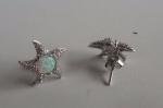 925 STERLING SILVER STARFISH STUD EARRINGS 1.50 LAB CREATED DIAMONDS/OPAL 13MM