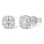 Real Moissanite Square Halo Stud Earrings 925 Silver Hip Hop Mens Ladies Iced
