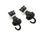 Cat Shape Sterling Silver Stud Earrings with Diamonds