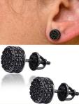Real Solid 925 Sterling Silver Round Cluster Earrings Black CZ Studs Iced