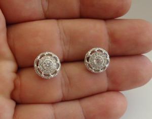 925 STERLING SILVER ROUND STUD EARRINGS W/ 1.50 CT LAB CREATED DIAMONDS / 11MM 
