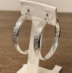 .925 Sterling Silver 4cm Diamond Cut Hollow Hoop Earrings