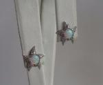925 STERLING SILVER STARFISH STUD EARRINGS 1.50 LAB CREATED DIAMONDS/OPAL 13MM