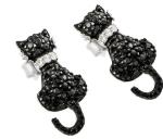 Cat Shape Sterling Silver Stud Earrings with Diamonds