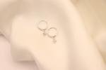 Silver CZ Diamond Charm Hoop Earrings Minimalist 925 Sterling Dainty Gift