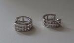 DOUBLE ROW HUGGIE EARRINGS W/ LAB DIAMONDS/ 925 STERLING SILVER / 12MM BY 4MM