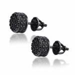 Real Solid 925 Sterling Silver Round Cluster Earrings Black CZ Studs Iced