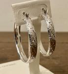 .925 Sterling Silver 4cm Diamond Cut Hollow Hoop Earrings